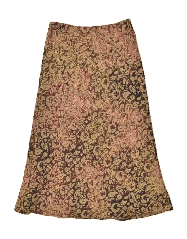 VINTAGE Womens A-Line Skirt EU 40 Medium W28 Brown Floral Polyester midi skirt versatile