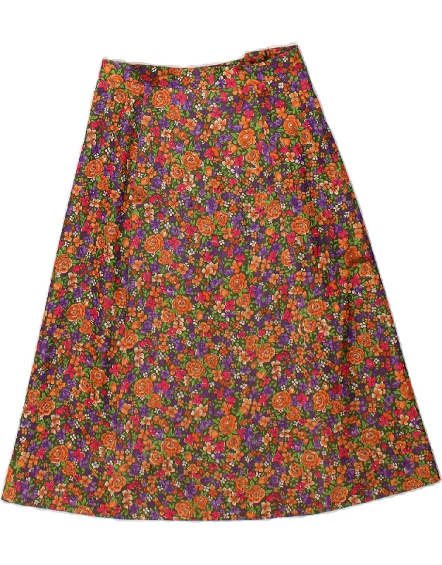 VINTAGE Womens A-Line Skirt IT 36 XS W25 Multicoloured Floral Acrylic corduroy skirt comfortable VINTAGE Womens A-Line Skirt IT 36 XS W25 Multicoloured Floral Acrylic corduroy skirt comfortable