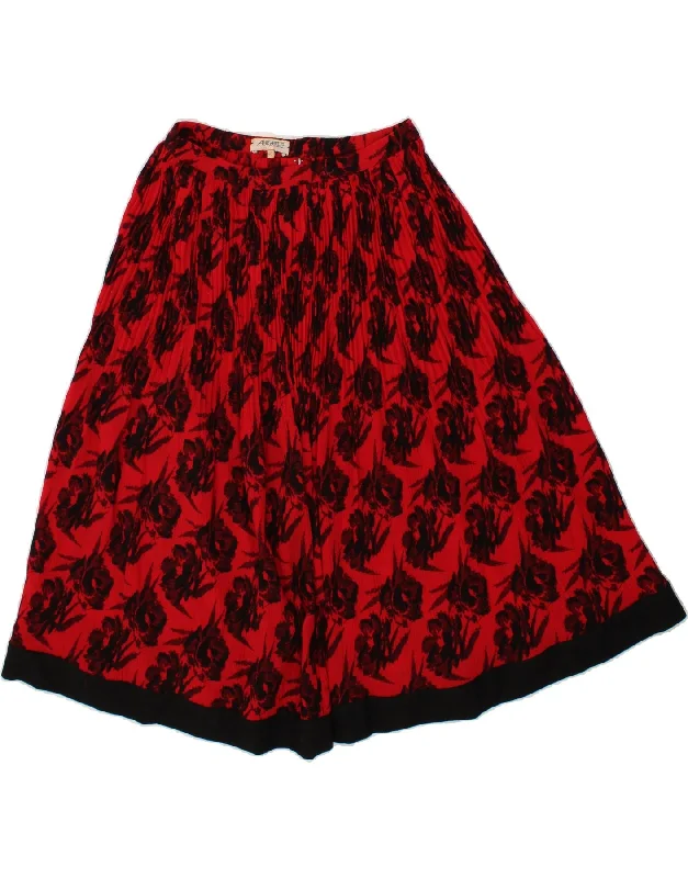 VINTAGE Womens A-Line Skirt IT 46 Large W32  Red Floral chiffon skirt flowing