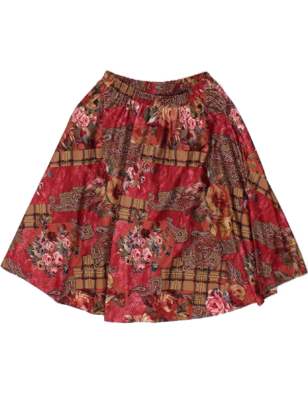 VINTAGE Womens A-Line Skirt Large W32  Red Floral Polyester wool skirt warm