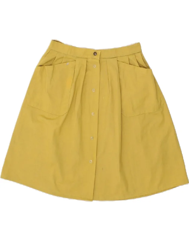 VINTAGE Womens A-Line Skirt W28 Medium Yellow satin skirt smooth