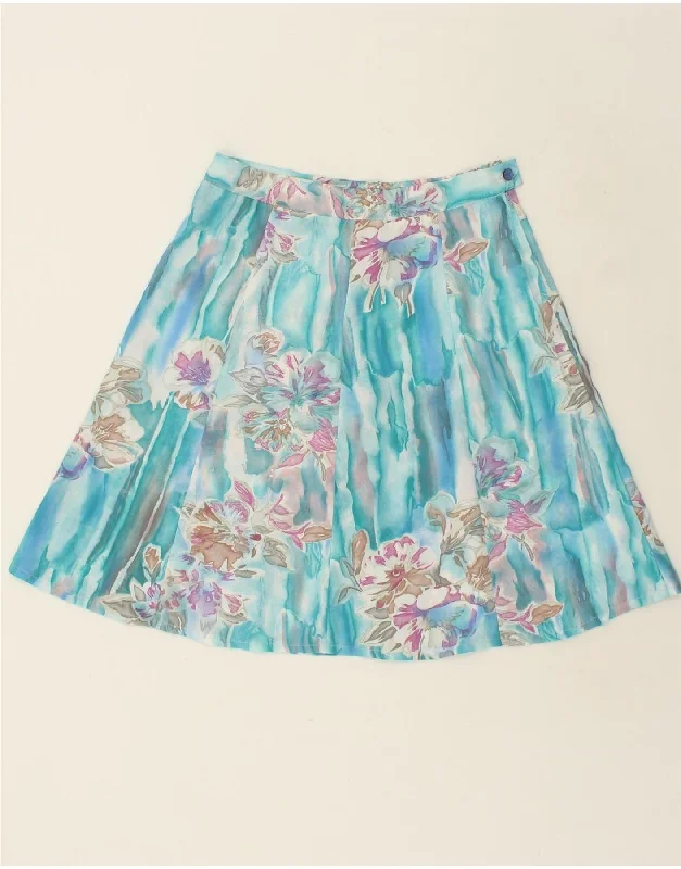 VINTAGE Womens A-Line Skirt W30 Medium  Blue Floral low waist skirt