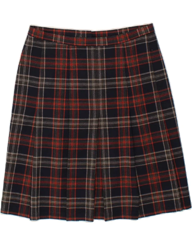 VINTAGE Womens A-Line Skirt W30 Medium  Navy Blue Plaid linen skirt relaxed