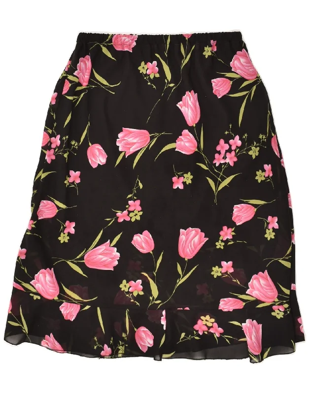 VINTAGE Womens A-Line Skirt W32 Large Black Floral maxi skirt elegant