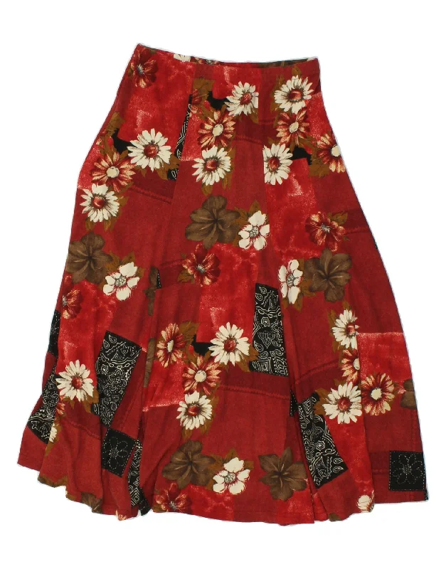 VINTAGE Womens A-Line Skirt XL W36 Burgundy Floral Wool lightweight skirt design