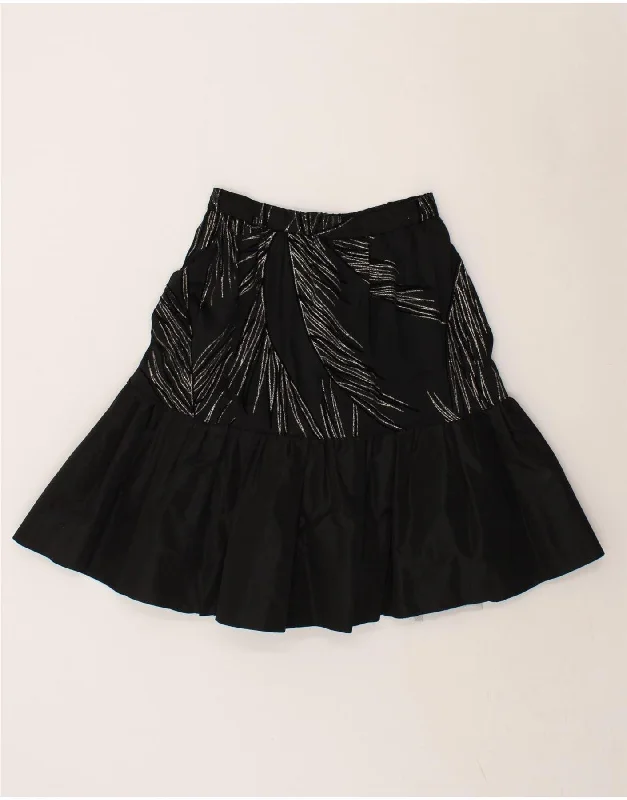 VINTAGE Womens Abstract Pattern A-Line Skirt W24 XS Black wrap skirt elegant