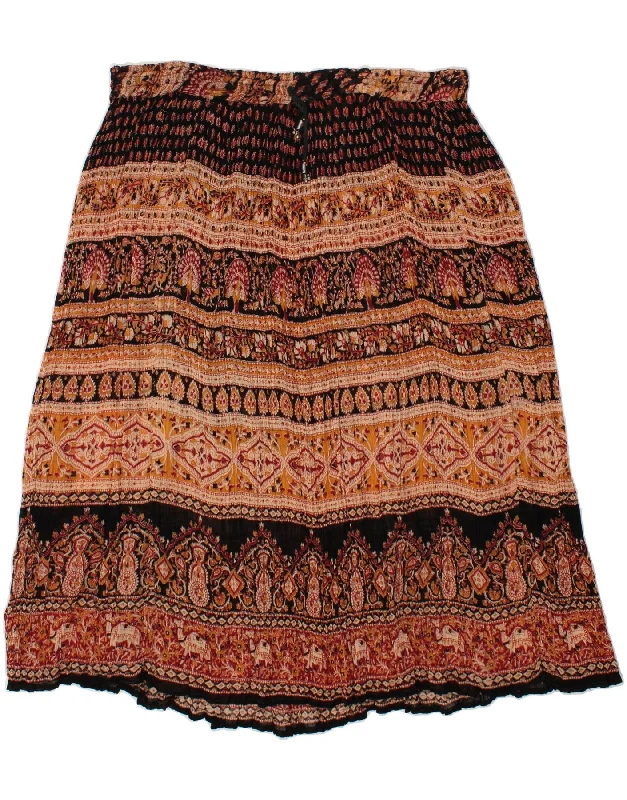 VINTAGE Womens Abstract Pattern Gypsy Skirt W40 2XL Brown Cotton satin skirt smooth
