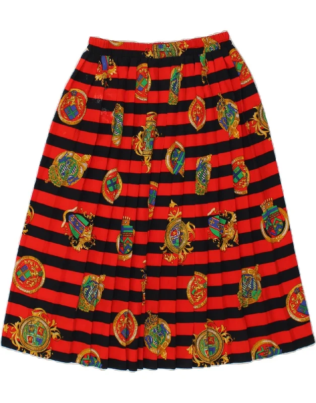 VINTAGE Womens Abstract Pattern Pleated A-Line Skirt EU 36 Small W26 Red denim skirt casual VINTAGE Womens Abstract Pattern Pleated A-Line Skirt EU 36 Small W26 Red denim skirt casual