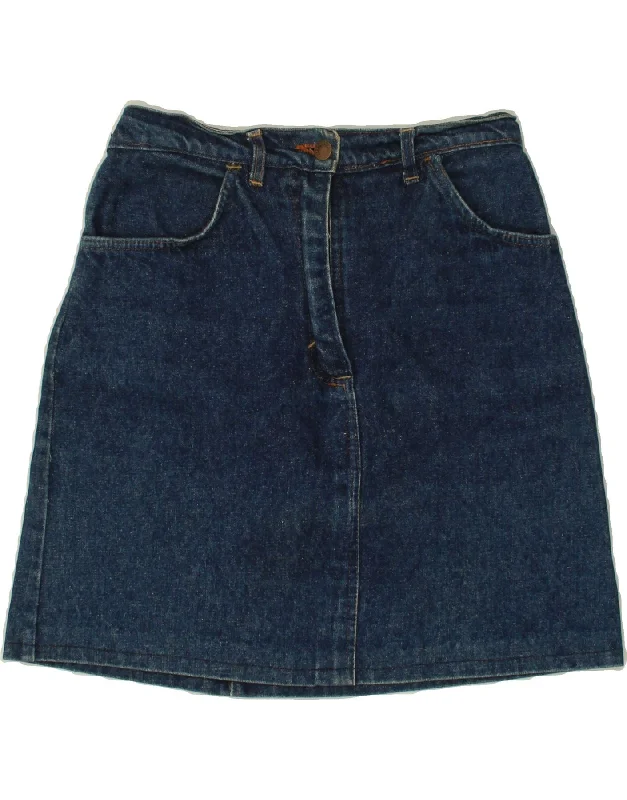 VINTAGE Womens Denim Skirt W28 Medium Navy Blue Cotton spandex blend skirt