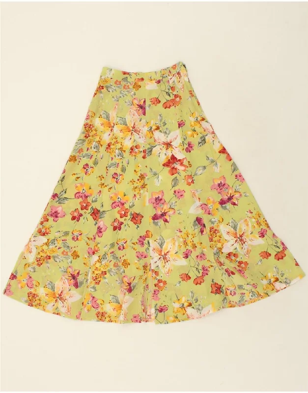 VINTAGE Womens Flared Skirt W22 2XS  Yellow Floral spandex blend skirt