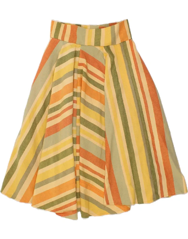 VINTAGE Womens Flared Skirt W29 Medium Multicoloured Striped patchwork skirt art