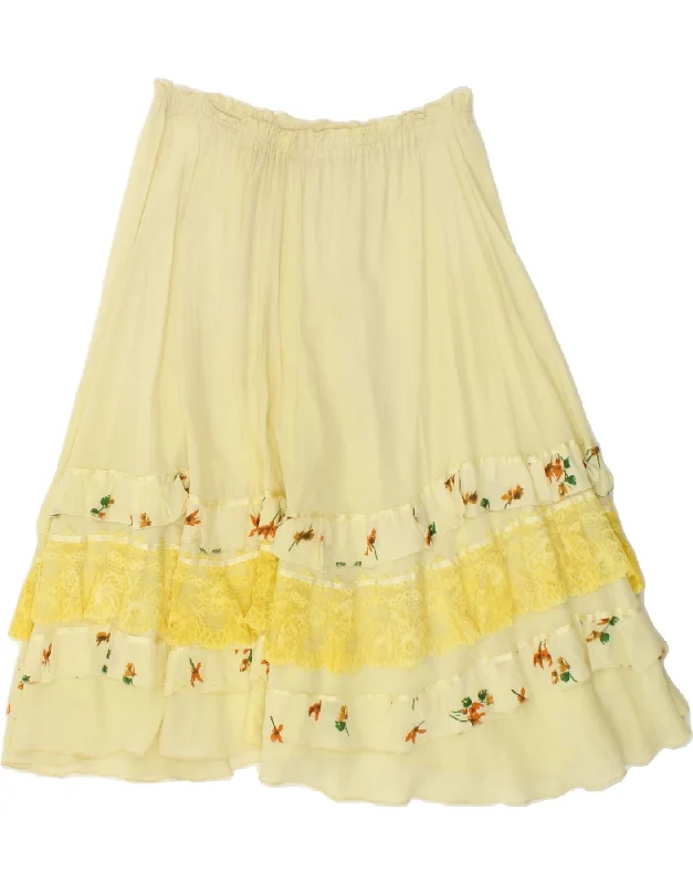 VINTAGE Womens Gypsy Skirt W28 Medium Yellow Floral denim skirt durable