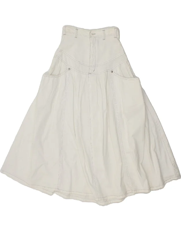 VINTAGE Womens High Waist Denim Skirt IT 40 Small W24 White Cotton low waist skirt