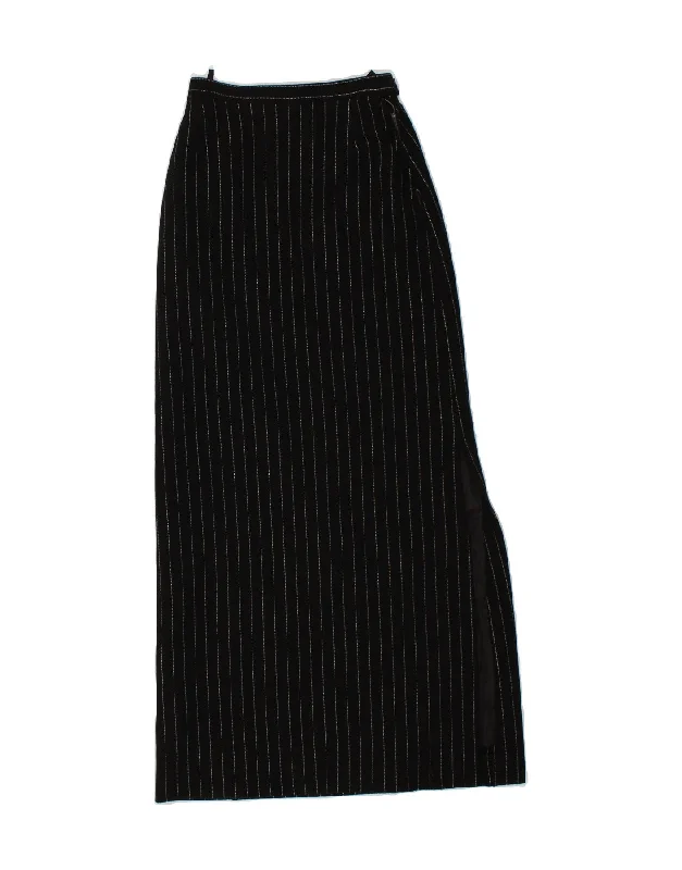 VINTAGE Womens High Waist Maxi Skirt W24 XS Black Pinstripe vintage skirt charm
