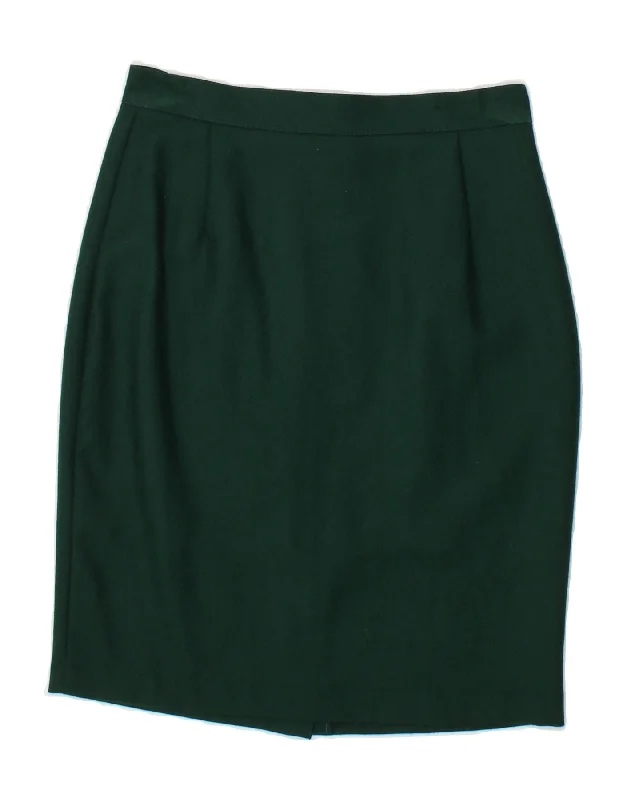 VINTAGE Womens High Waist Pencil Skirt IT 42 Medium Green Wool casual skirt length