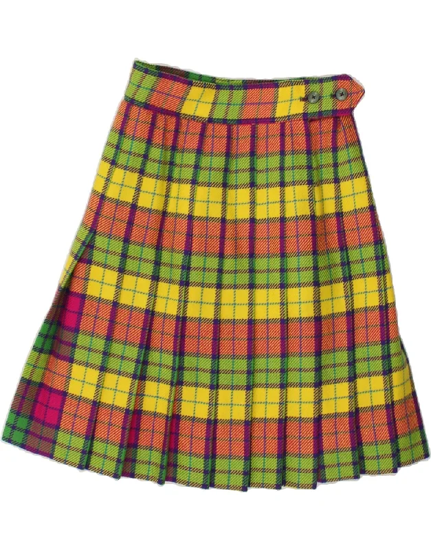 VINTAGE Womens Knife Pleated Skirt W24 XS Multicoloured Plaid cashmere skirt rich