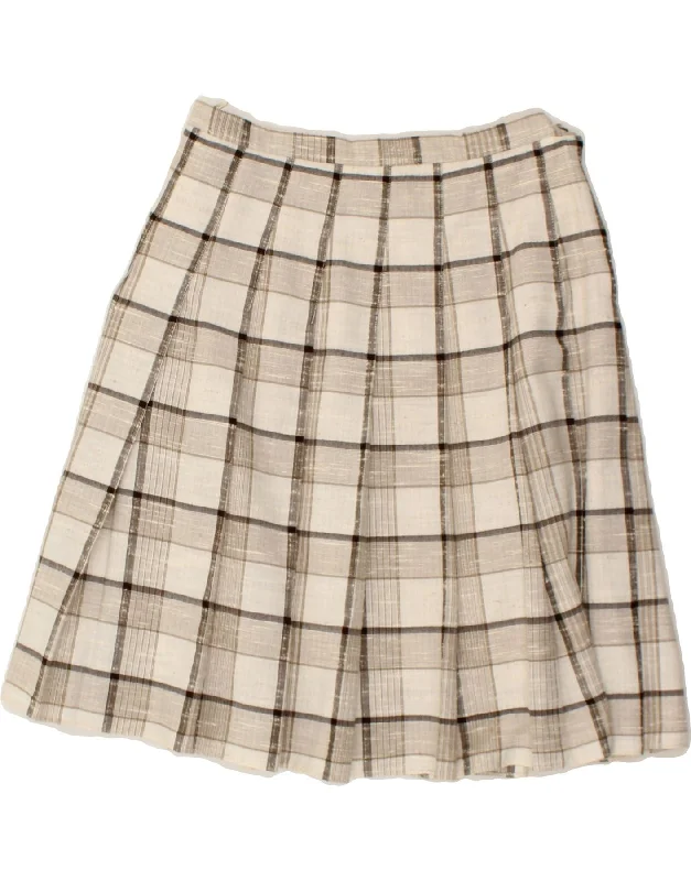 VINTAGE Womens Knife Pleated Skirt W30 Medium Beige Check cashmere skirt plush