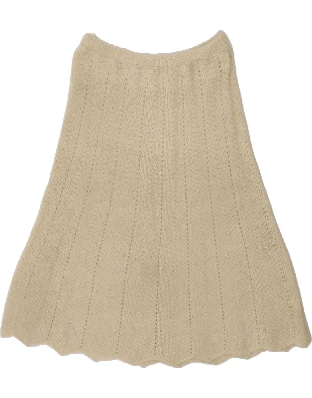 VINTAGE Womens Knit A-Line Skirt W28 Medium Beige chiffon skirt airy