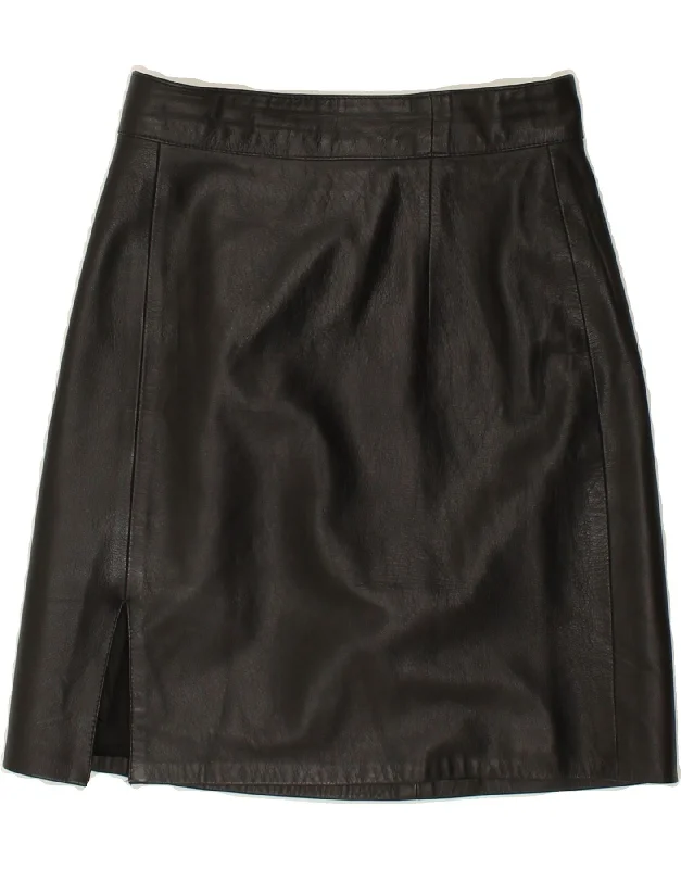 VINTAGE Womens Leather Skirt IT 42 Medium W26  Black chiffon skirt flowing