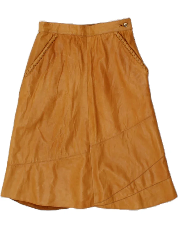 VINTAGE Womens Leather Skirt W26 Small Brown Leather silk skirt luxurious