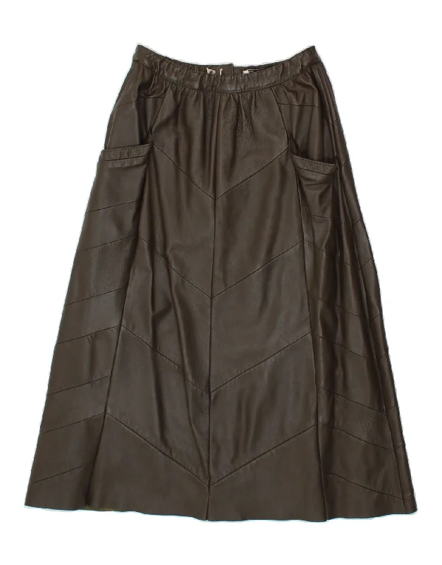 VINTAGE Womens Leather Skirt W28 Medium  Brown leather skirt bold