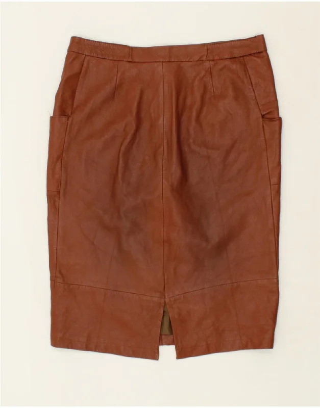 VINTAGE Womens Leather Skirt W36 XL   Brown leather skirt modern