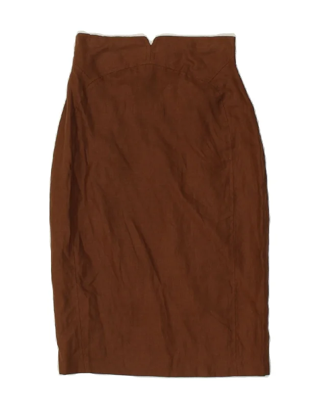 VINTAGE Womens Midi Skirt IT 40 Small W24 Brown silk skirt smooth