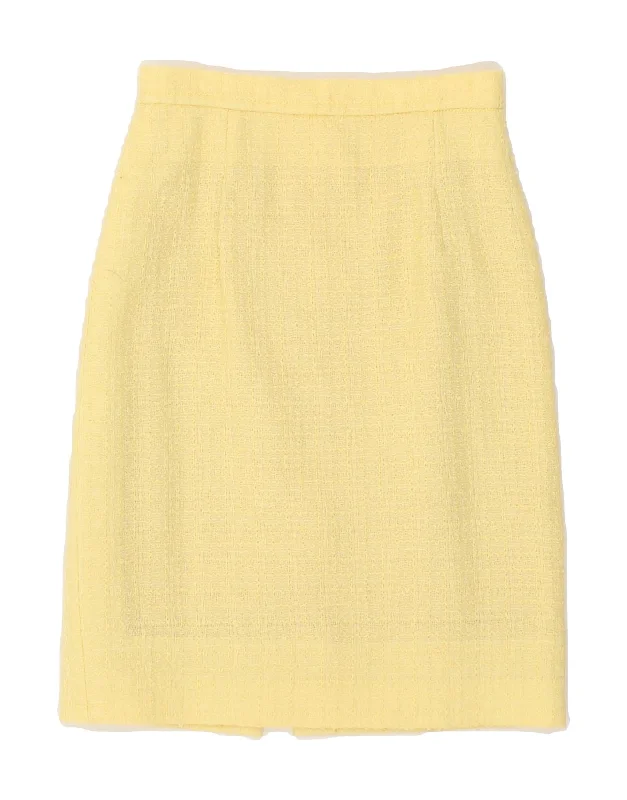 VINTAGE Womens Midi Skirt W25 XS Yellow silk skirt elegant