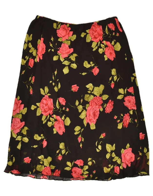 VINTAGE Womens Midi Skirt W32 Large Black Floral pencil skirt chic