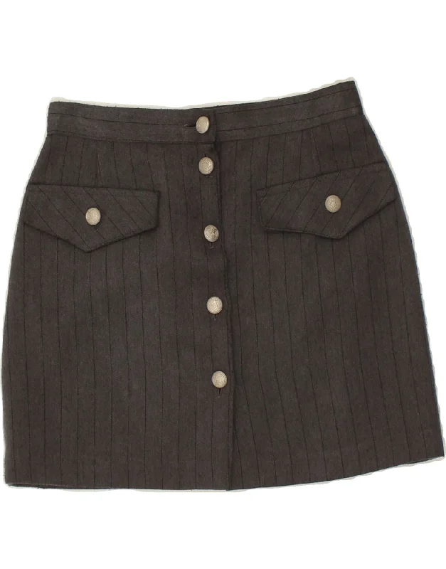 VINTAGE Womens Mini Skirt W26 Small Grey Striped high slit skirt