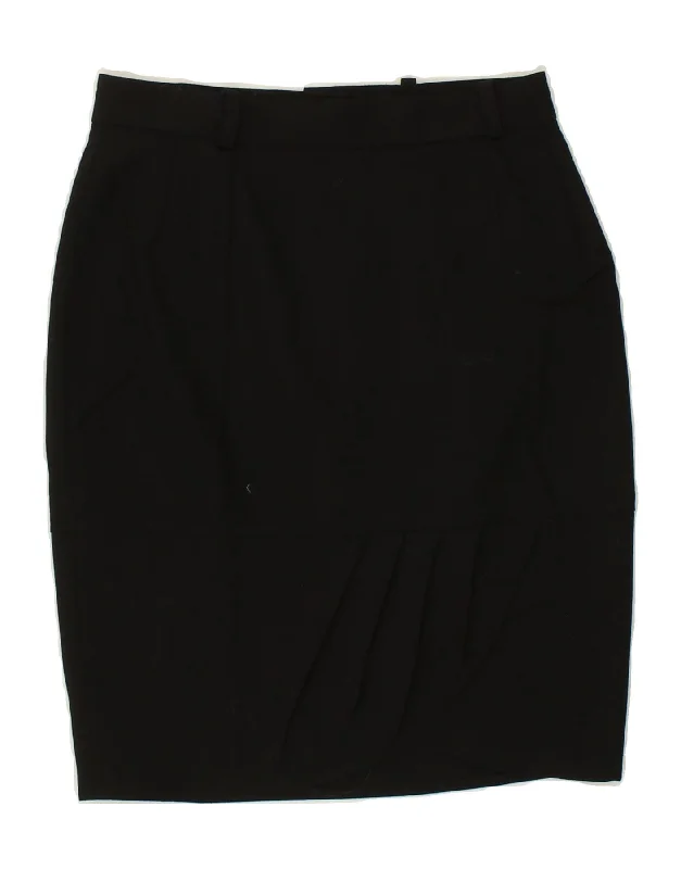VINTAGE Womens Pencil Skirt IT 42 Medium W26  Black Wool leather skirt sleek