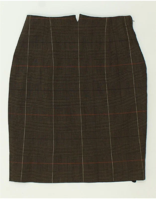 VINTAGE Womens Pencil Skirt IT 42 Medium W26 Khaki Check velvet skirt sumptuous