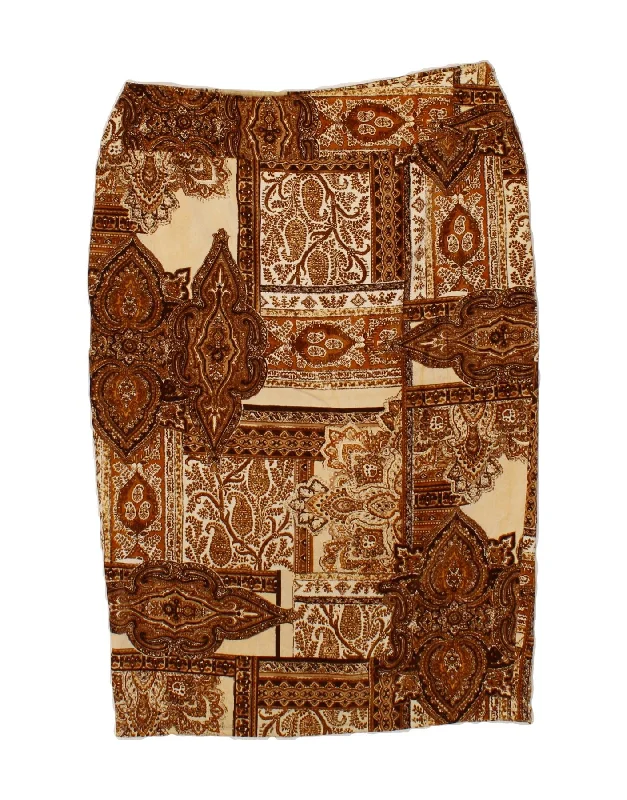 VINTAGE Womens Pencil Skirt IT 50 XL W34  Brown Paisley Cotton cashmere skirt soft