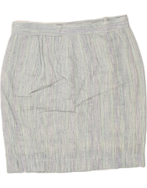 VINTAGE Womens Pencil Skirt W32 Large Blue Striped a-line skirt cut
