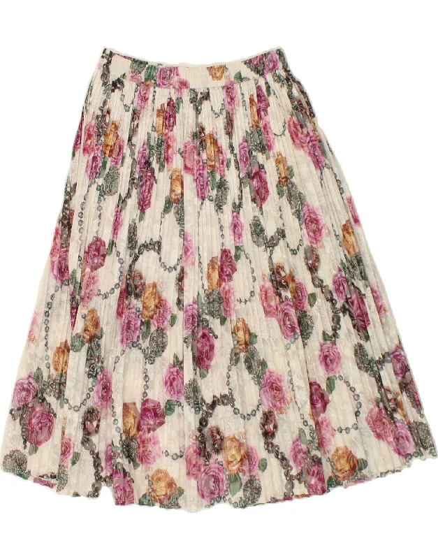 VINTAGE Womens Pleated A-Line Skirt Medium W28 White Floral velvet skirt plush
