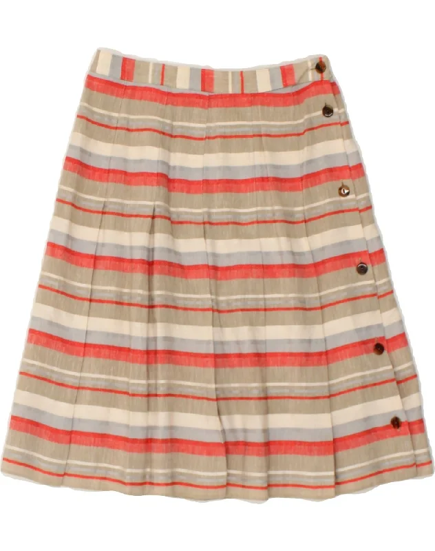 VINTAGE Womens Pleated A-Line Skirt W24 XS Grey Colourblock denim skirt trendy