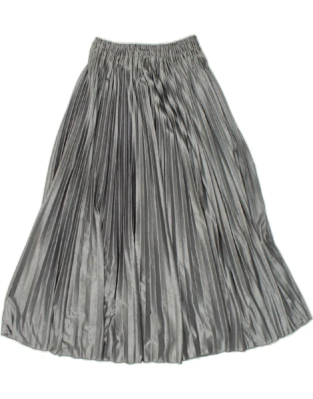 VINTAGE Womens Pleated A-Line Skirt W24 XS Silver button skirt front