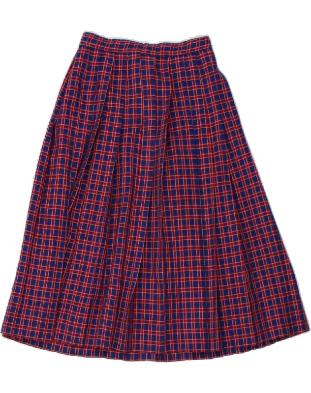 VINTAGE Womens Pleated Skirt W24 XS Blue Check corduroy skirt cozy