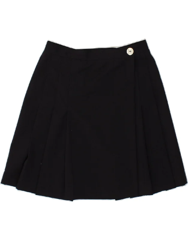VINTAGE Womens Pleated Wrap Skirt IT 46 Large W28 Navy Blue Virgin Wool asymmetrical skirt cut VINTAGE Womens Pleated Wrap Skirt IT 46 Large W28 Navy Blue Virgin Wool asymmetrical skirt cut