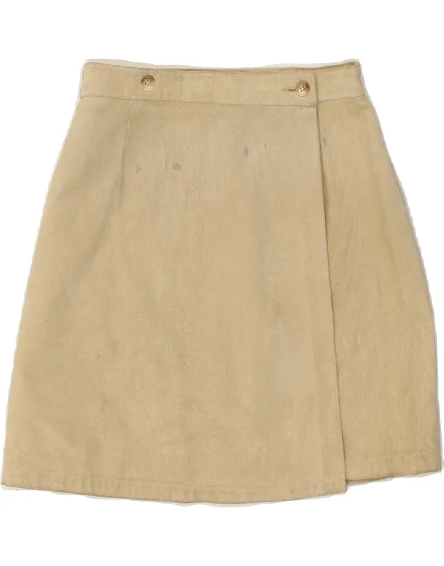 VINTAGE Womens Suede Wrap Skirt W24 XS Beige Leather seamless skirt comfort