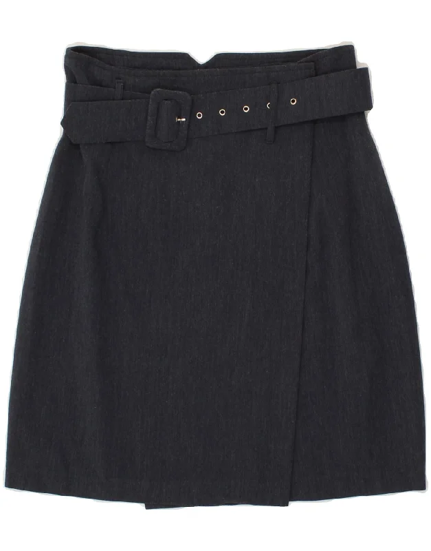 VINTAGE Womens Wrap Skirt IT 42 Medium W28 Navy Blue Cotton corduroy skirt durable