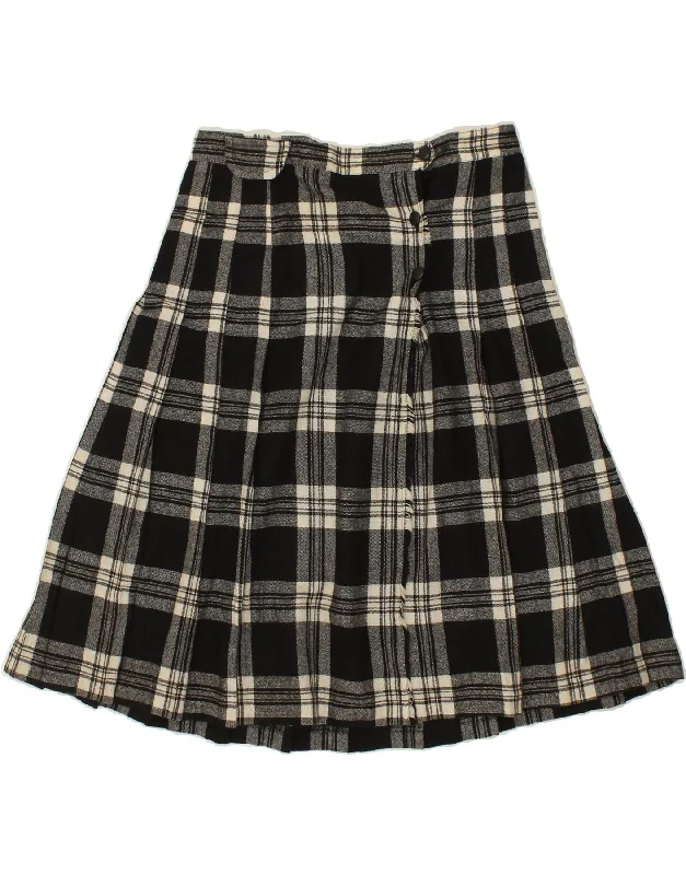 VINTAGE Womens Wrap Skirt IT 48 XL W32 Black Plaid cashmere skirt fine