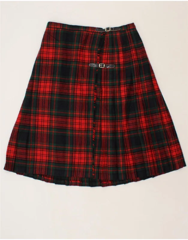 VINTAGE Womens Wrap Skirt IT 52 2XL W36 Red Plaid Wool leather skirt modern