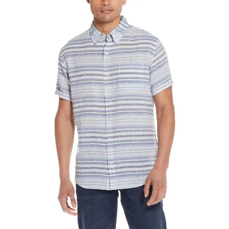 Weatherproof Vintage Mens Linen Button-Down Shirt Trendy Button-Front Short Sleeve