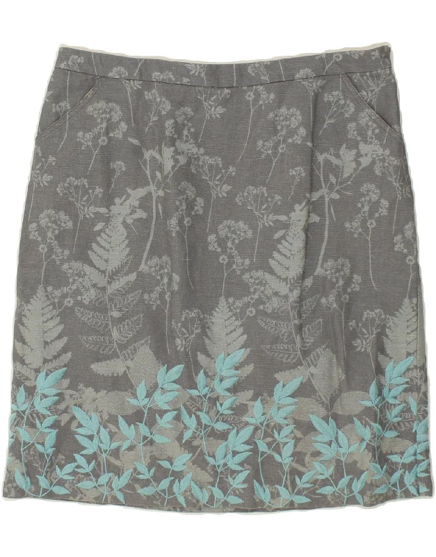 WHITE STUFF Womens Straight Skirt UK 14 Large W34 Grey Floral Linen velvet skirt luxurious WHITE STUFF Womens Straight Skirt UK 14 Large W34 Grey Floral Linen velvet skirt luxurious