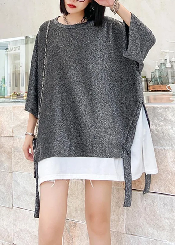 Women o neck asymmetric cotton summer for women Tops silver gray shirts Fashionable Pleated Short Shirt Women o neck asymmetric cotton summer for women Tops silver gray shirts Fashionable Pleated Short Shirt