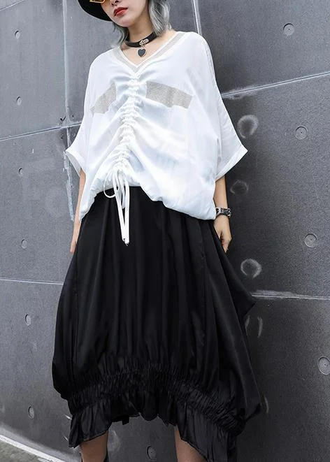 Women v neck drawstring cotton shirts Work black top summer Relaxed Button-Down Short Shirt Women v neck drawstring cotton shirts Work black top summer Relaxed Button-Down Short Shirt