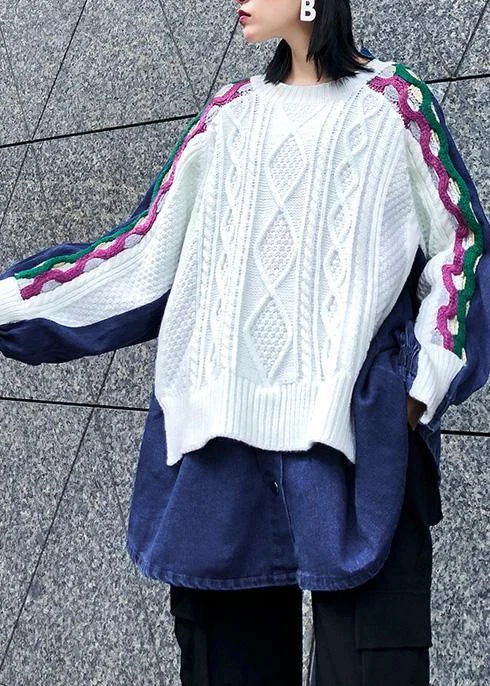 Women white top o neck patchwork oversized shirts Modern Fit Short Sleeve