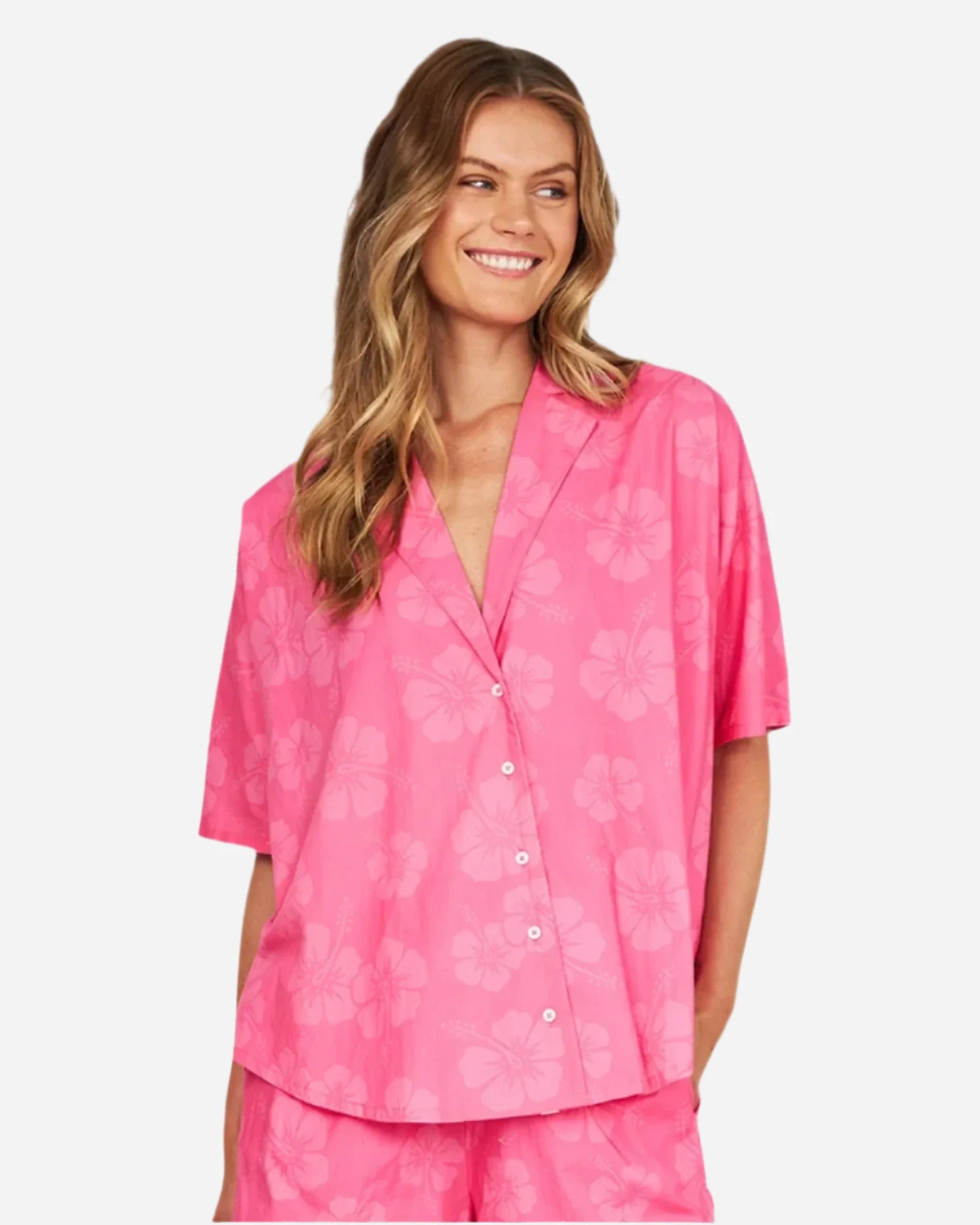 Womens - SS Shirt - Classic SS Shirt - Hibiscus Hot Pink Cozy Summer Short Shirt