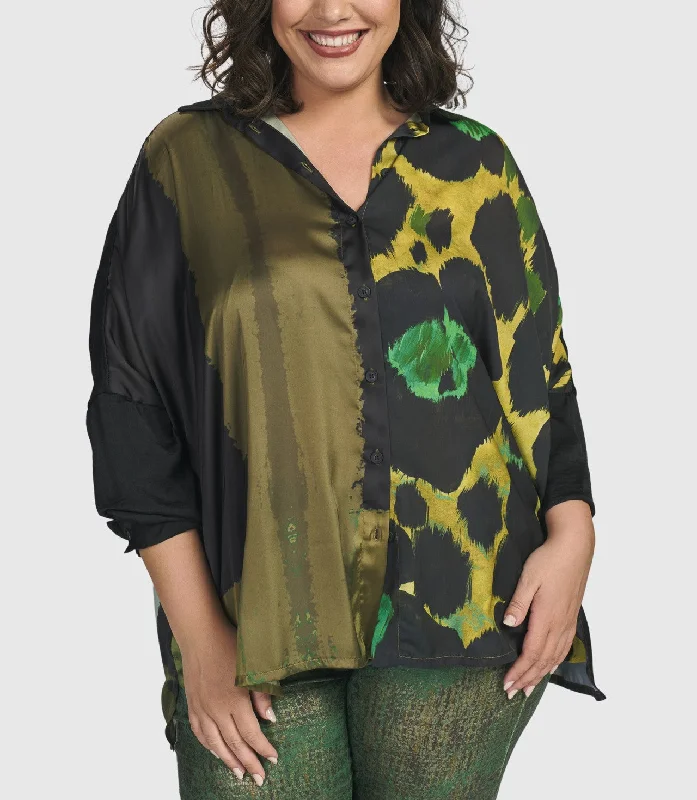 Alembika Clothing - Multi Satin Shirt FINAL SALE ITEM Casual Short Sleeve Top